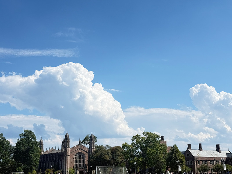 photo of large clouds above WashU campus.